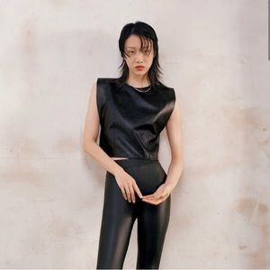 ZARA Faux Leather Shoulder Pad Shirt Black NEVER WORN